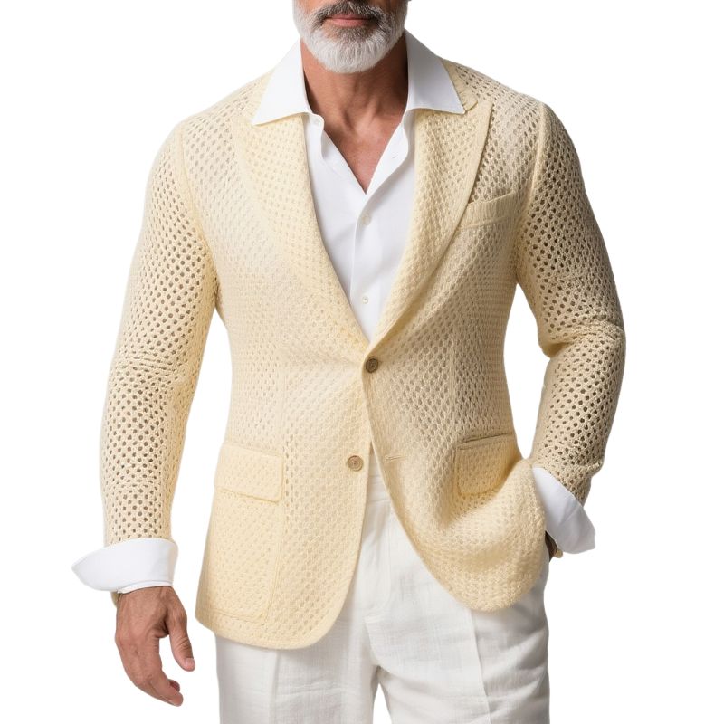 Men's Solid Knit Peak Lapel Two Buttons Casual Blazer MTA2404G9Z