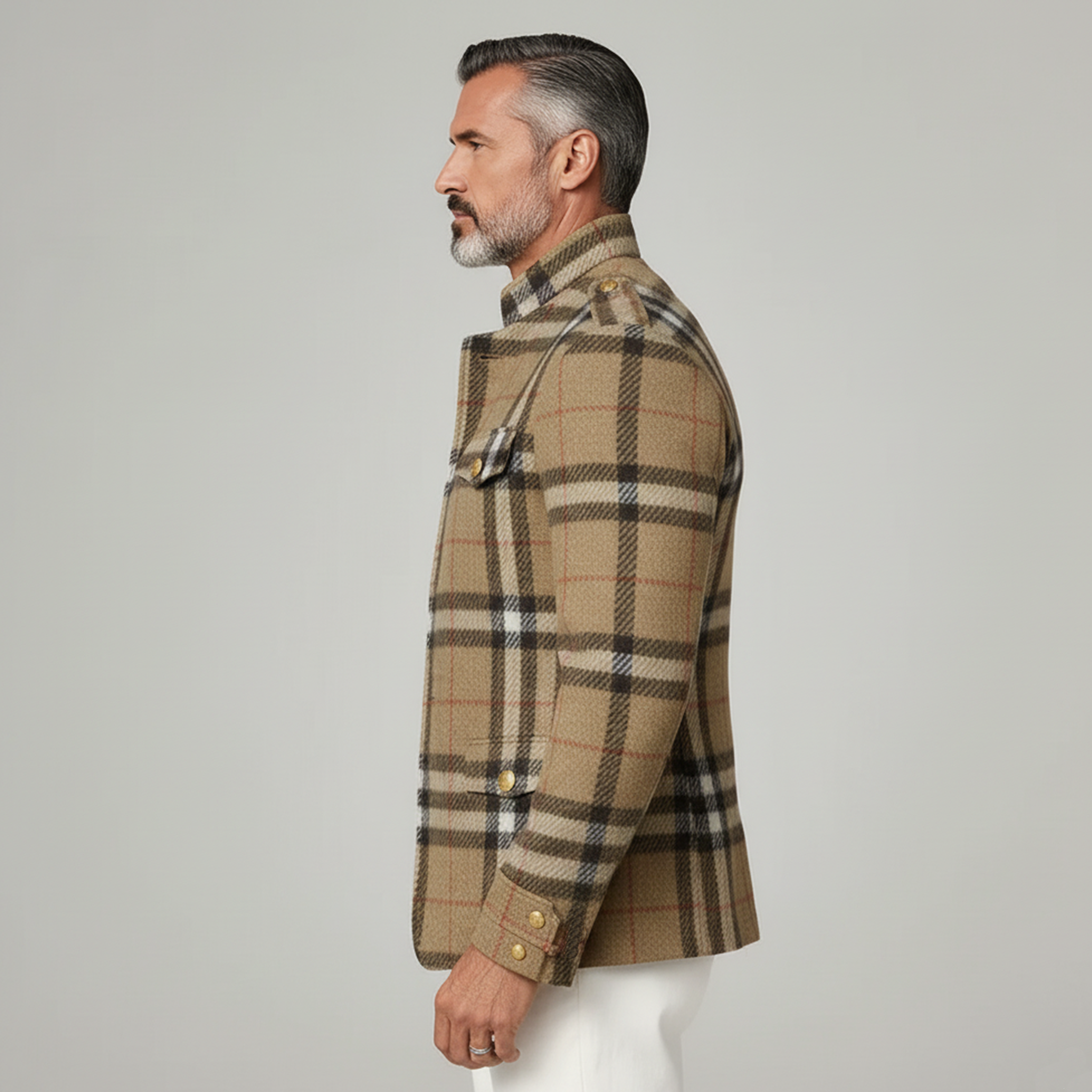 Men's Classic Retro Stand Collar Faux Plaid Woolen Slim Jacket MTA3023I8K