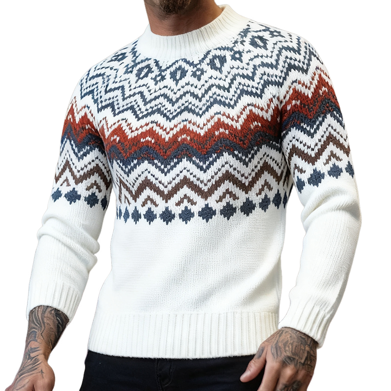 Men's Retro Casual Ethnic Style Knitted Crew Neck Pullover Sweater MTA2958J8TO