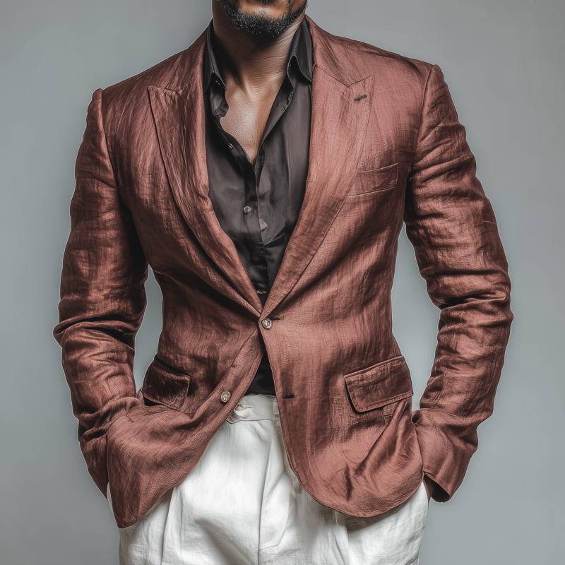 Men's Casual Solid Color Tencel Blended Peak Lapel Single Breasted Slim Fit Blazer MTA1191G2M