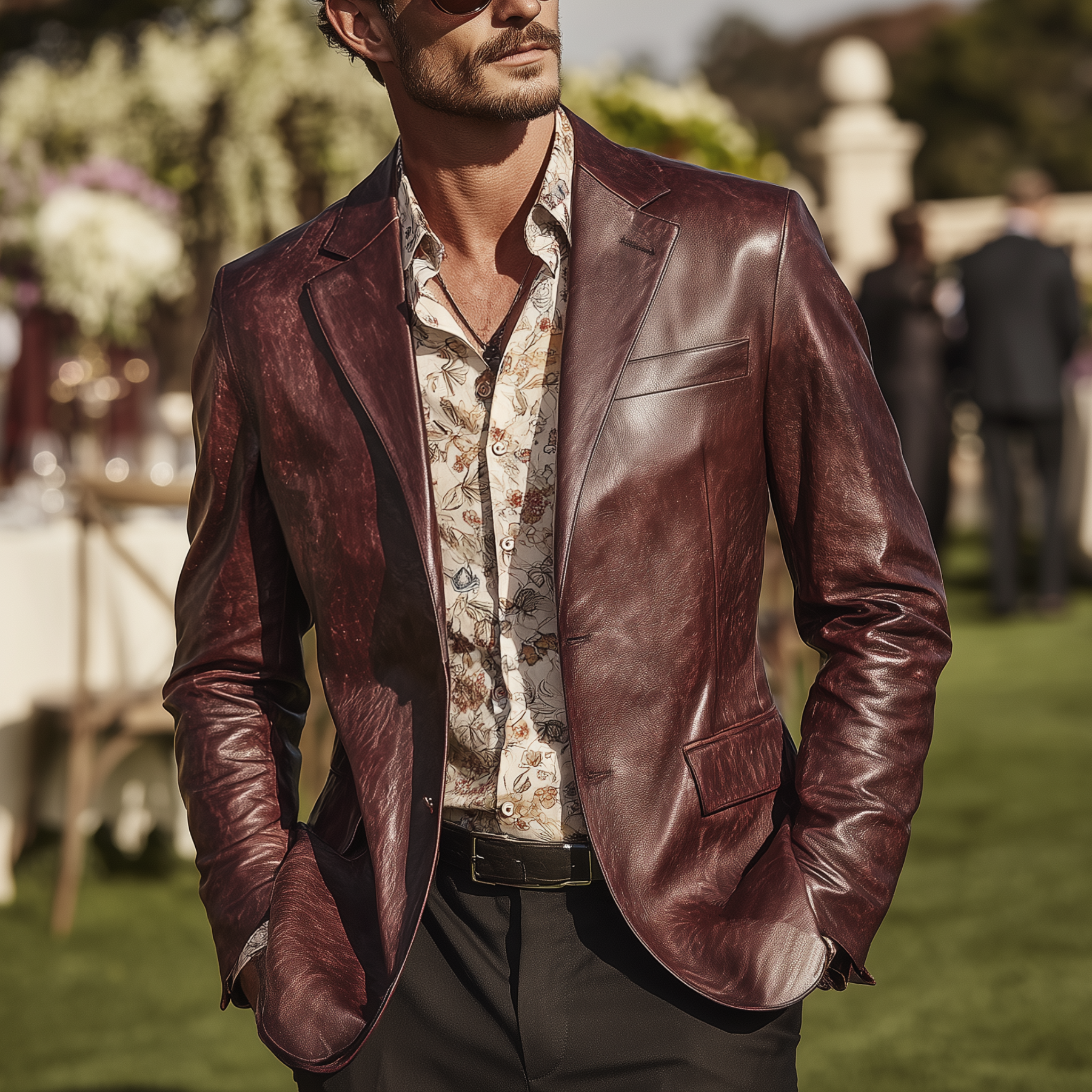 Men's Classic Retro Party Texture Pu Leather Single-breasted Slim-fit Blazer MTA1130H2K