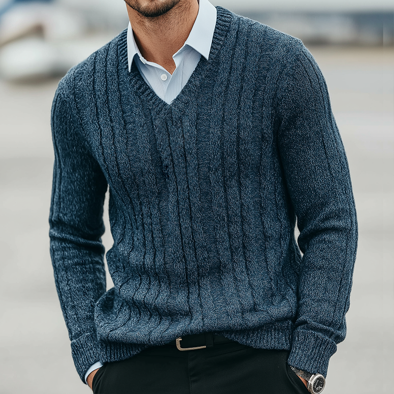 Men's Retro Casual Knitted V-Neck Sweater MTA2225K6TO