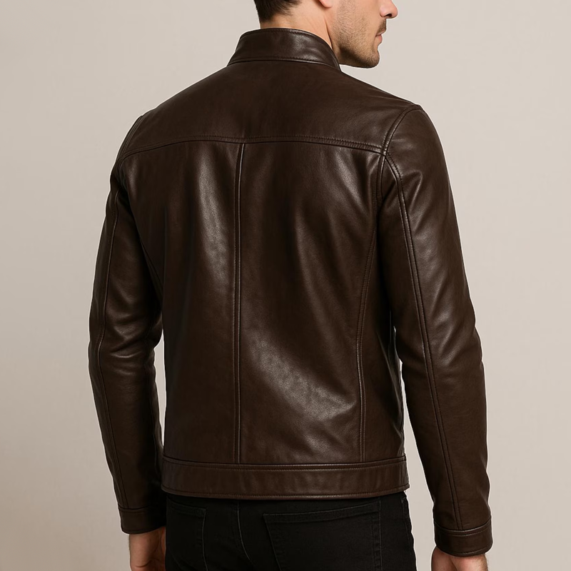 Men's Faux Leather Stand Collar Zipper Biker Jacket MTA1257I6Z