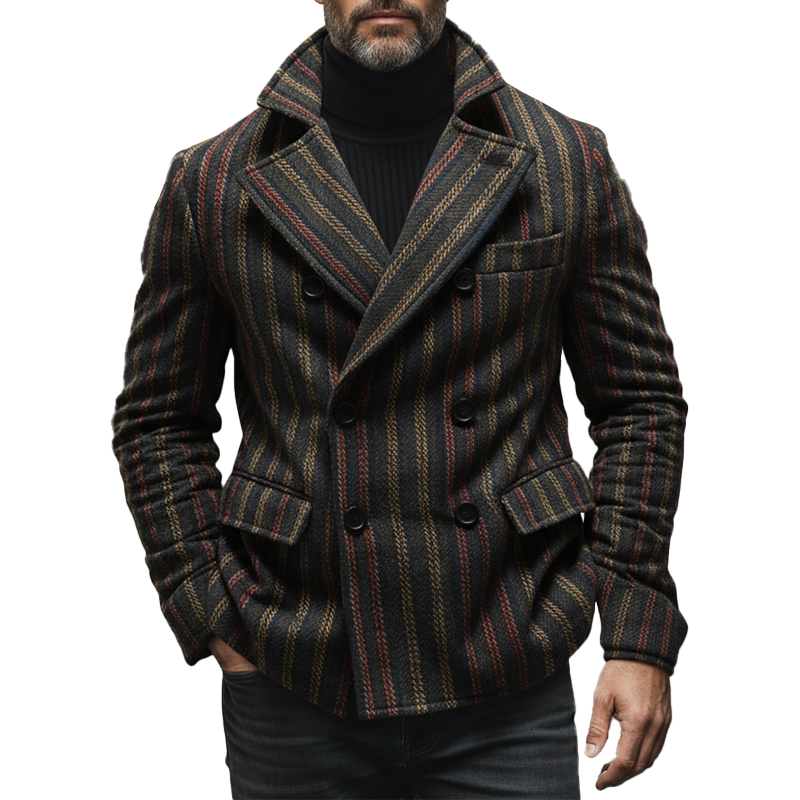 Men's Retro Christmas Color-Blocked Plaid Double-Breasted Coat MTA1375K9P