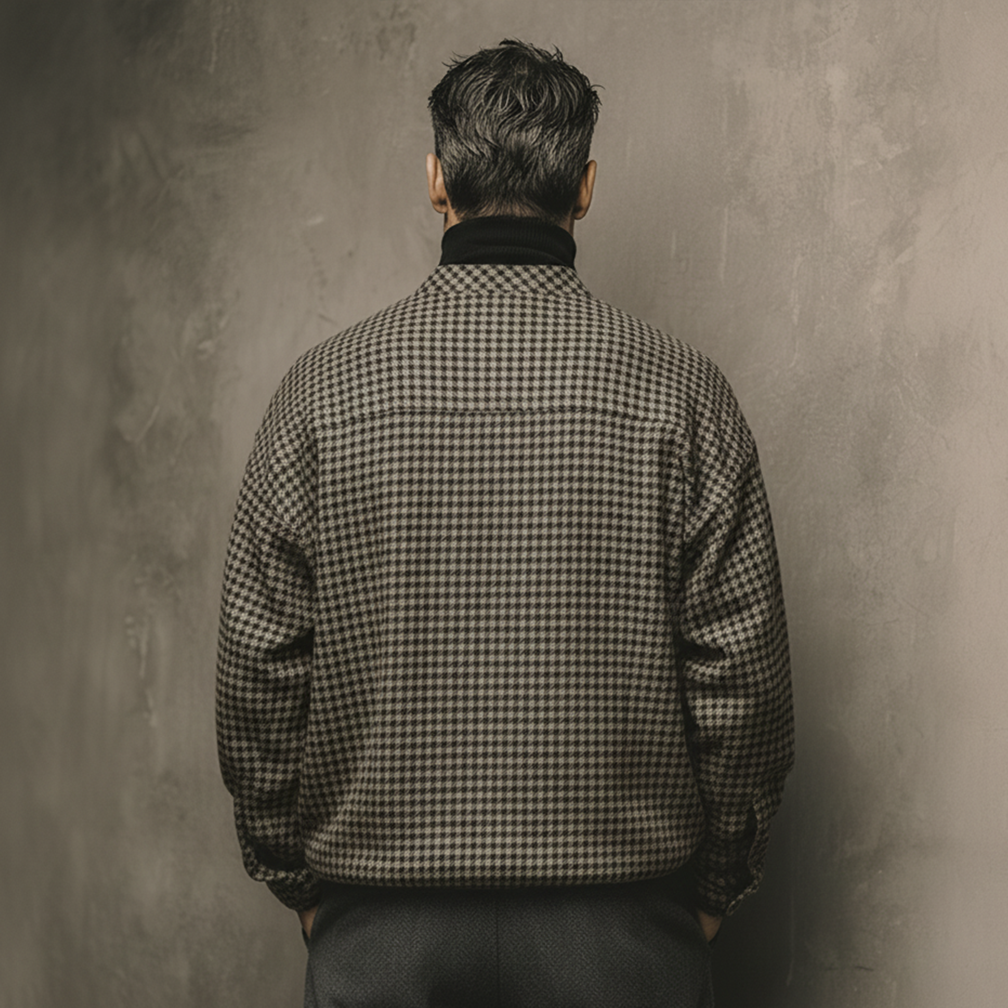 Men's Classic Casual Faux Houndstooth Wool Henley Collar Sweatshirt MTA1108K8K