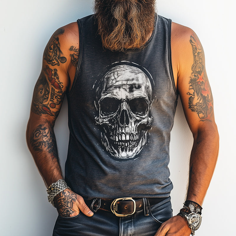 Men's Retro Skull Print Casual Rock Crew Neck Tank Top 26152071TO