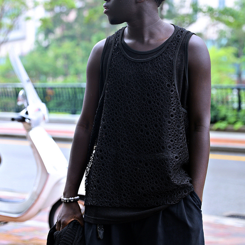 Men's Solid Color Lace Sleeveless Two Piece Tank Top (Including Two Pieces)MTA3044F8X