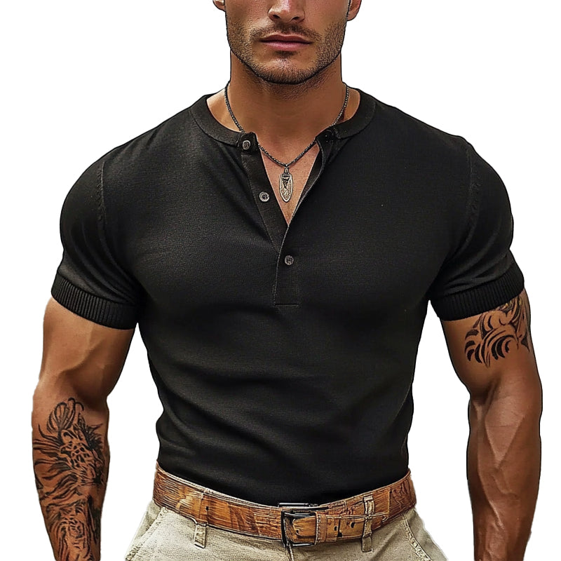 Men's Casual Henley Neck Short Sleeve T-Shirt 86572799X