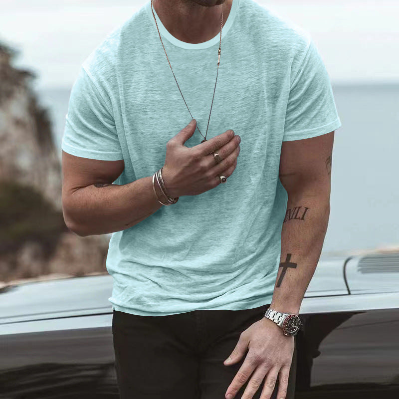 Men's T-shirt Solid Color Loose Round Neck Bottoming Shirt 98764037X