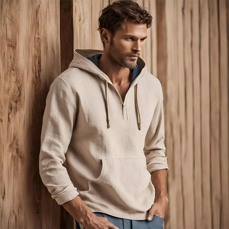 Men's Casual Apricot Cotton and Linen Hoodie 48827029U