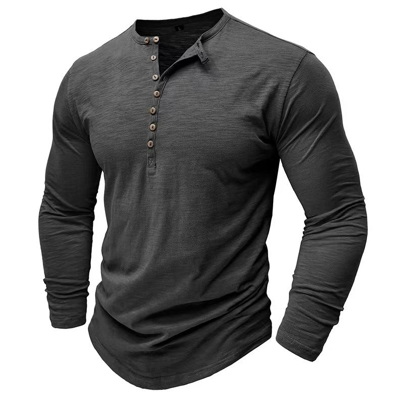 Men's Casual Skin-friendly Dark Gray Long-sleeved T-shirt 72467955U