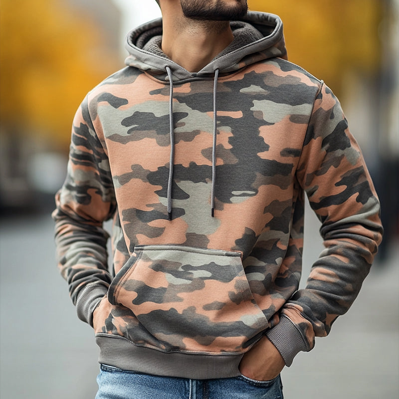 Men's Retro Casual Camouflage Print Drawstring Hoodie 87295487TO