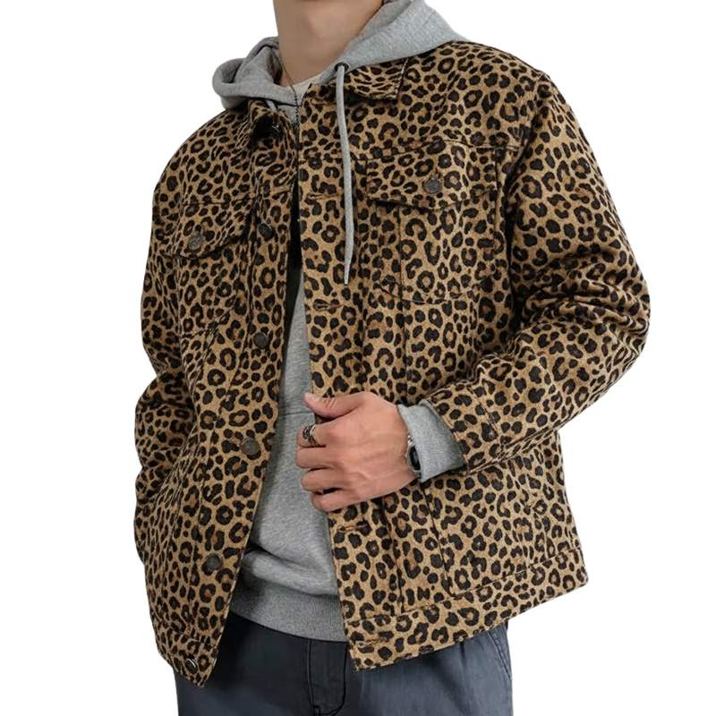 Men's Retro Casual Leopard Print Canvas Wearable Casual Lapel Jacket MTA2956I5TO