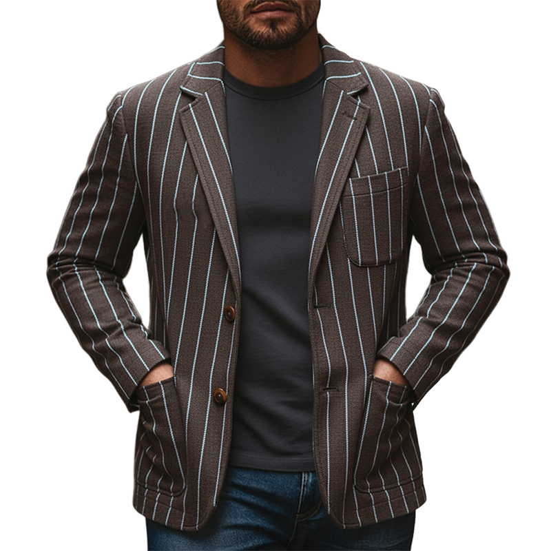 Men's Retro Striped Lapel Blazer MTA0170K6X