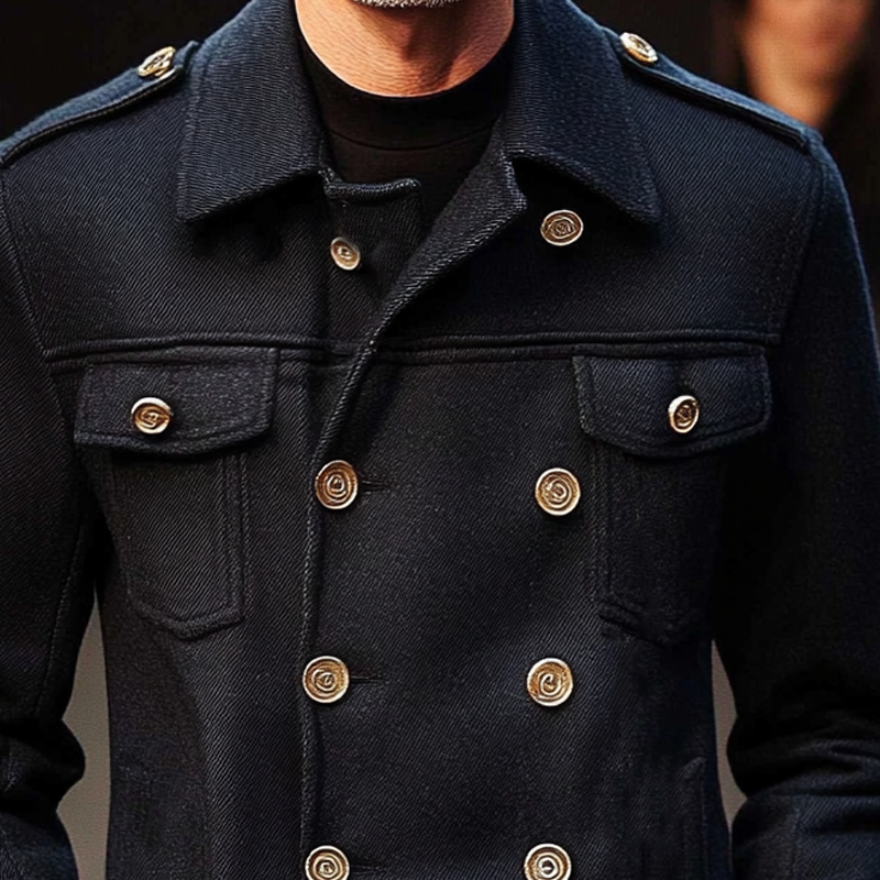 Men's Solid Twill Blend Lapel Double Breasted Jacket MTA1506I0X