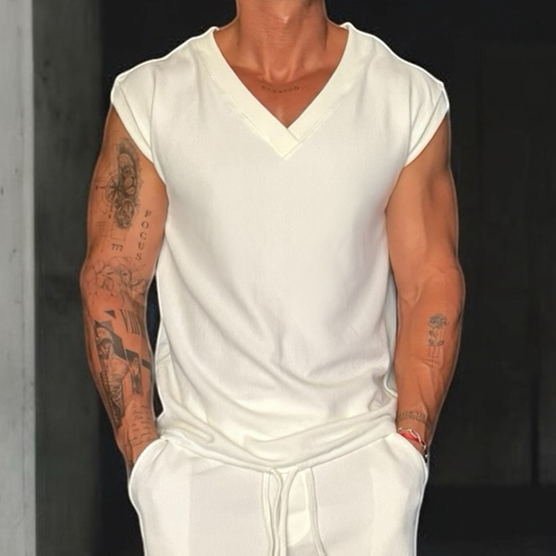 Men's Casual Cotton V-Neck Tank Tops MTA1181F5X