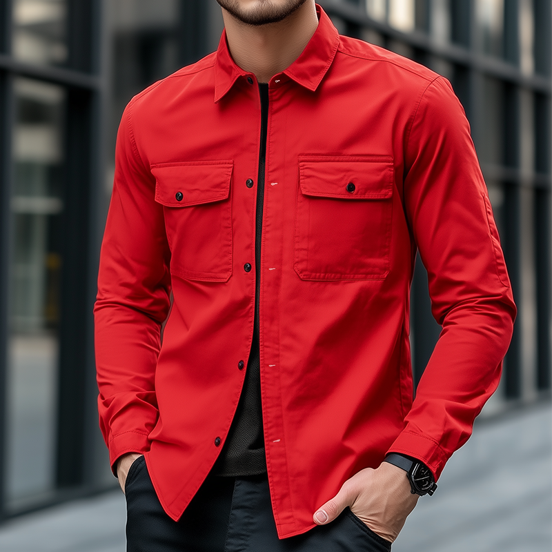 Men's Vintage Casual Cotton Solid Color Lapel Pocket Shirt Jacket MTA3024G8TO