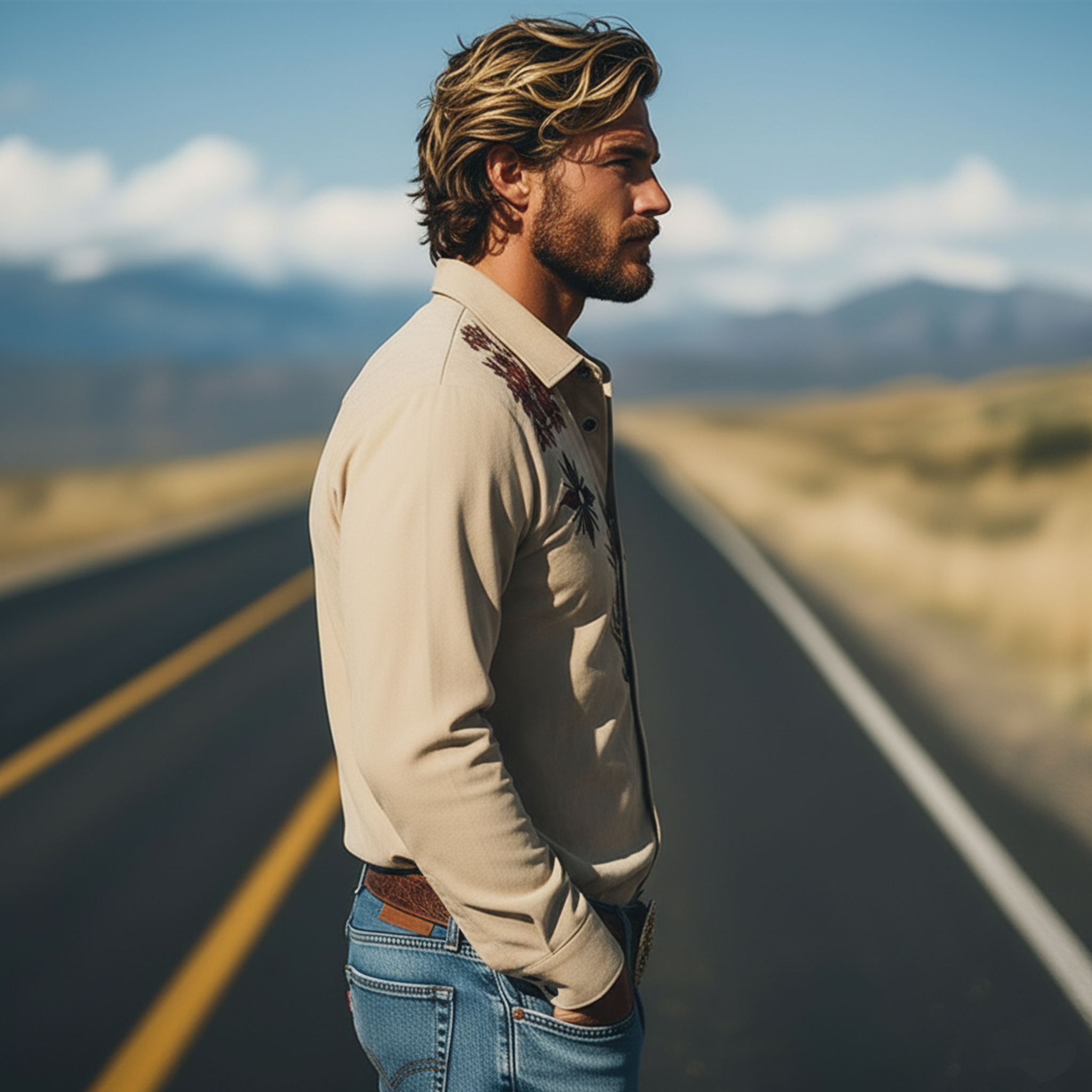 Men's Classic Casual Faux Suede Embroidered Long-sleeved Shirt MTZ0941A5K