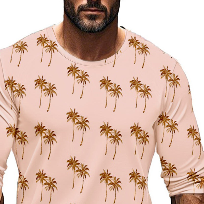 Men's Hawaiian Print Crew Neck Long Sleeve T-Shirt 32373139X