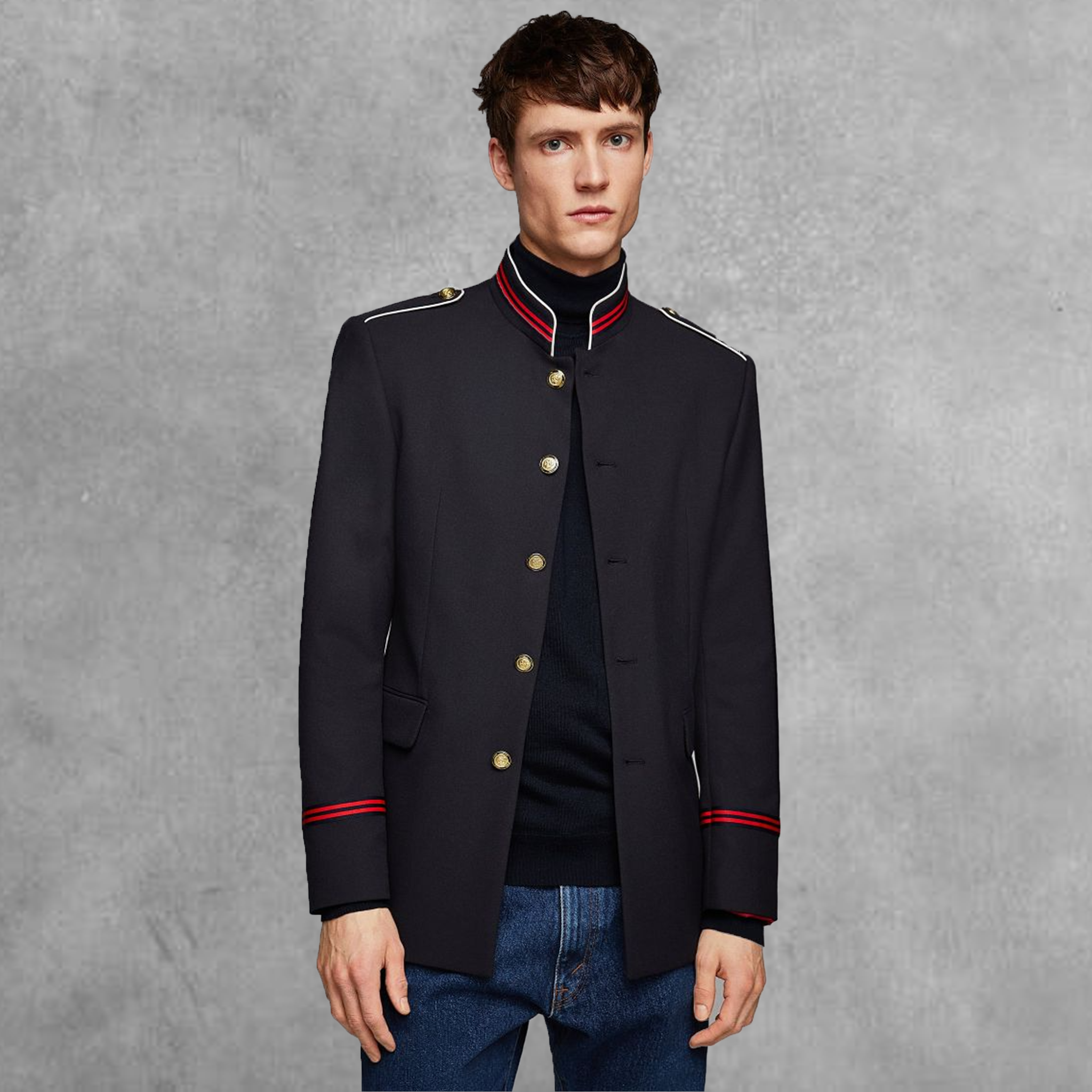 Men's Classic Vintage Stand Collar Twill Cotton Blend Single Breasted Slim Fit Jacket MTA1692I6K