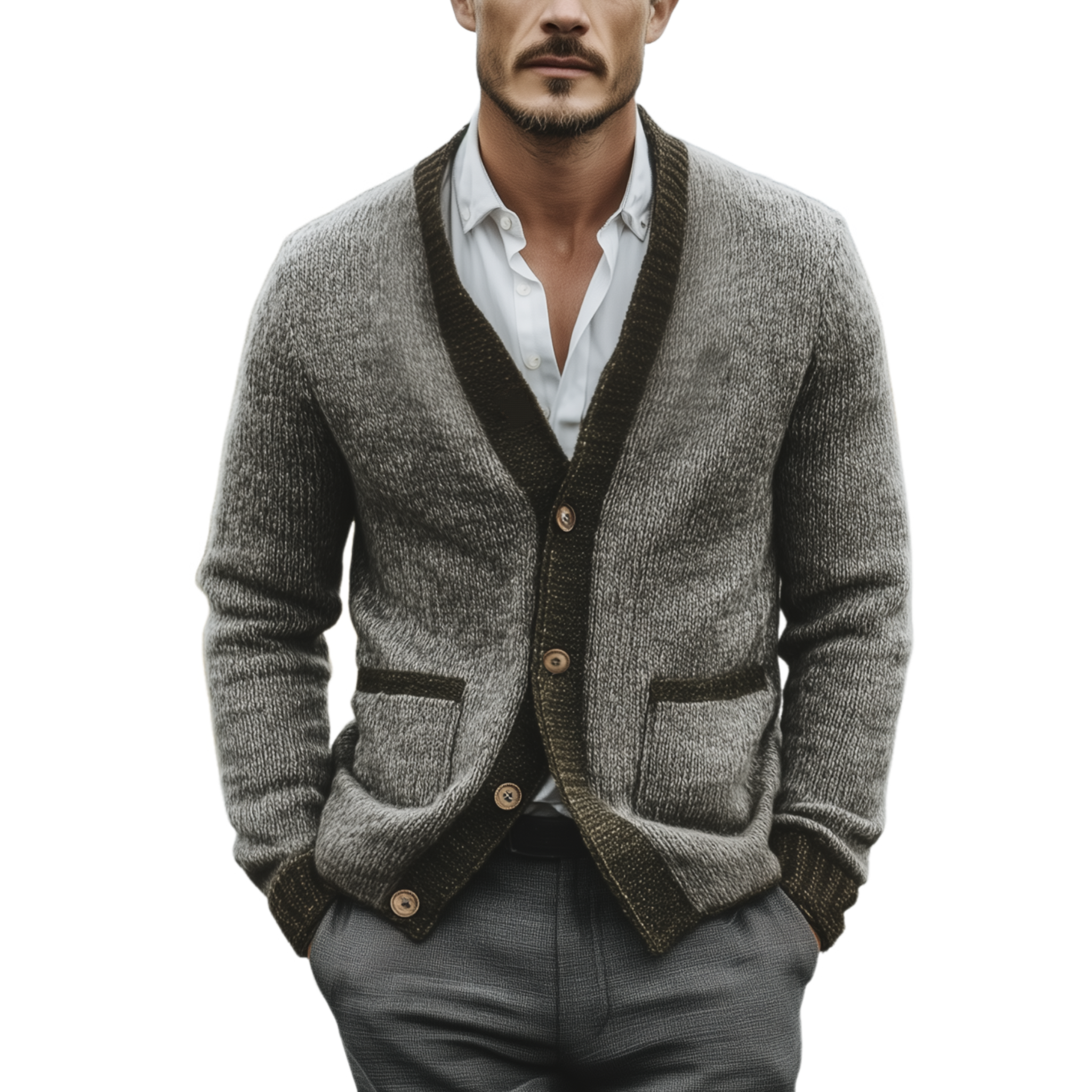 Men's Classic Casual Contrast Colorblocked Pocket Knit Cardigan MTA1867I9K