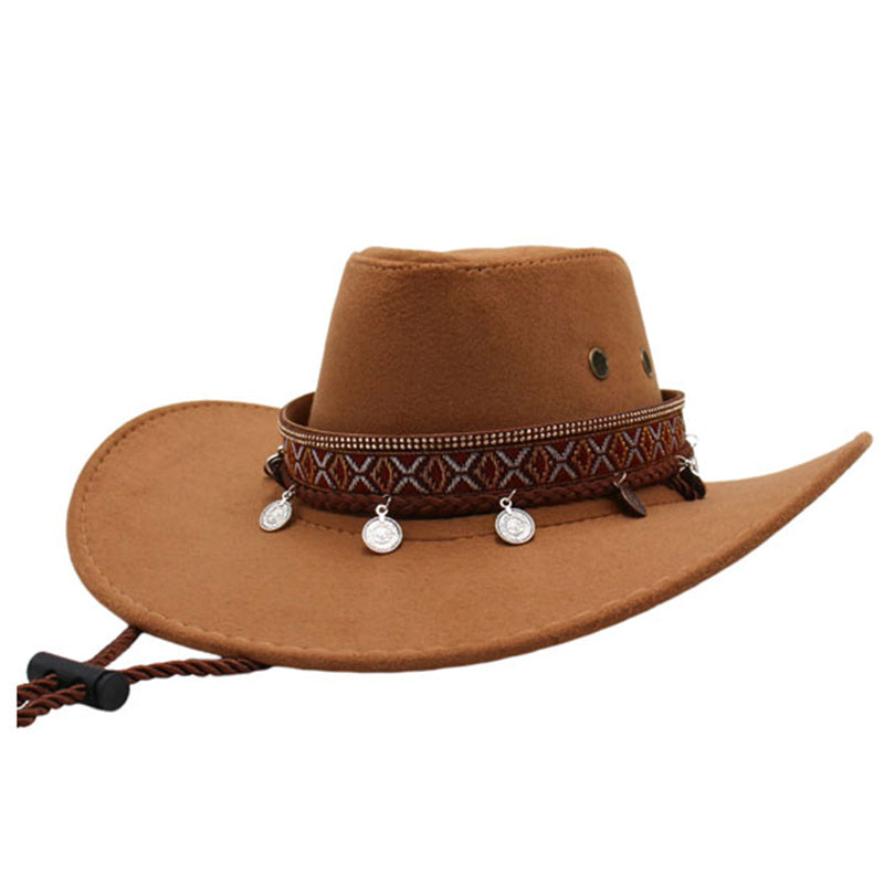 Men's Ethnic Style Denim Belt Decorated Rolled Brim Hat 67535089U