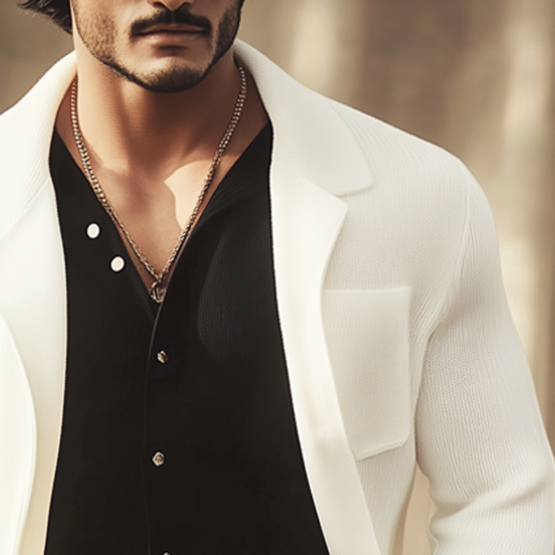 Men's Business Solid Color Button Lapel Knit Cardigan MTA0831H6U