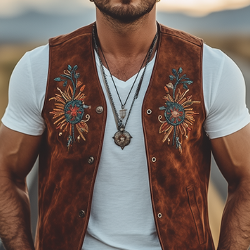 Klassisk retro vestlig cowboy semsket brodert vest for menn 51290662K