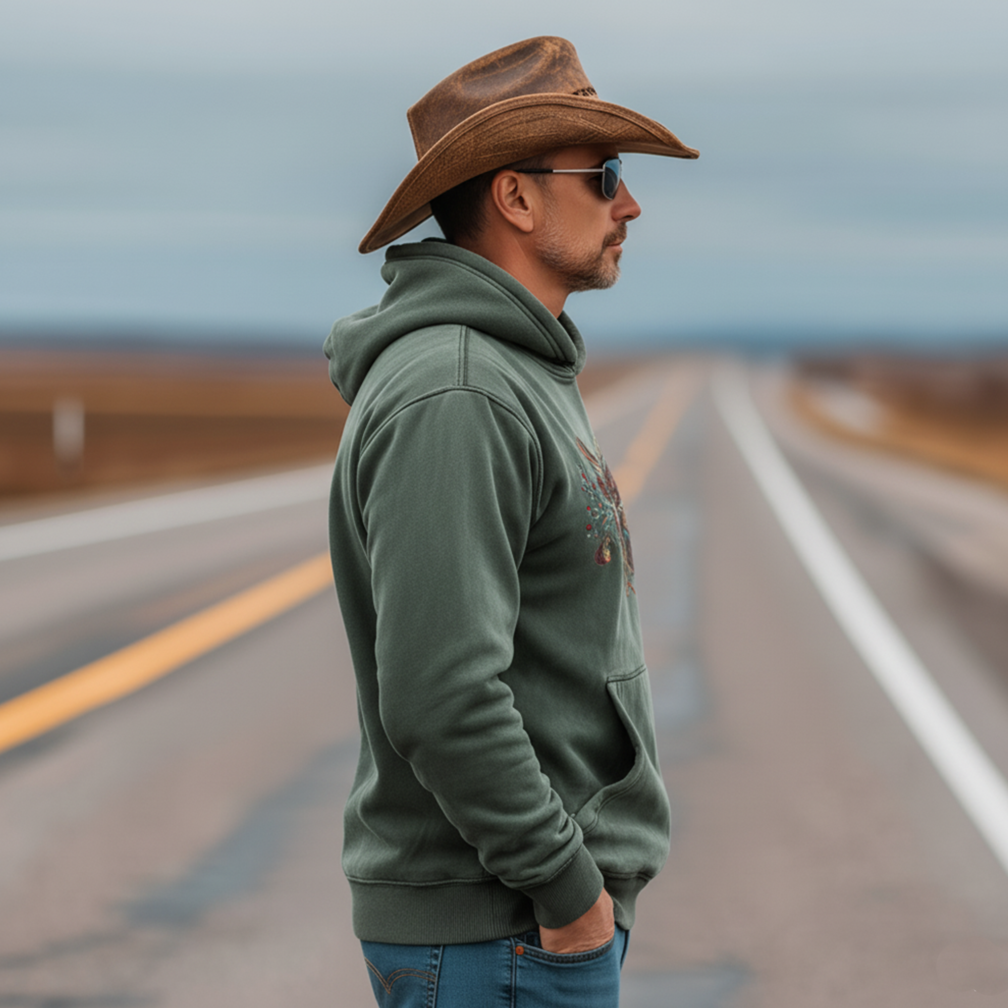 Men's Classic Retro Western Style Embroidered Faux Suede Hoodie MTA0158L4K