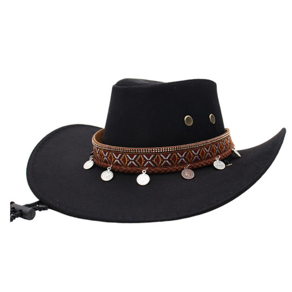 Men's Ethnic Style Denim Belt Decorated Rolled Brim Hat 67535089U