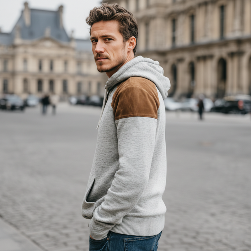 Men's Casual Suede Colorblock Hoodie MTA2080J0U
