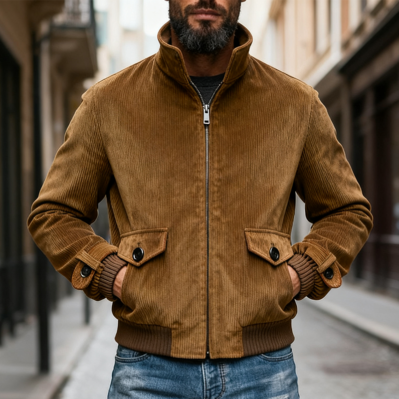 Men's Vintage Corduroy Stand Collar Zip-Up Jacket MTA2093J9X