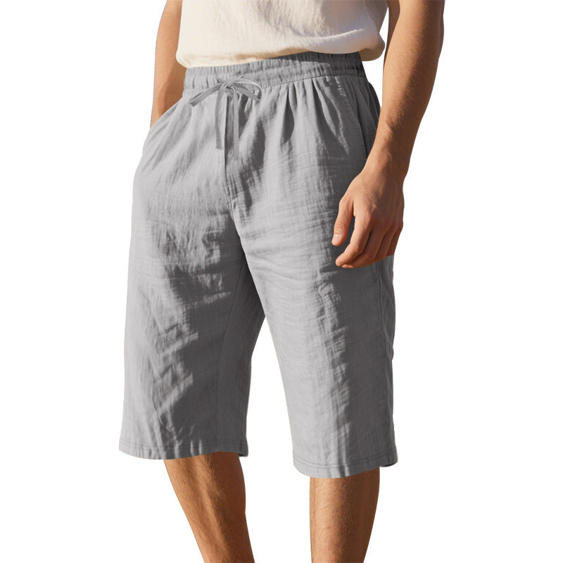 Men's Casual Breathable Cotton Linen Elastic Waist Loose Shorts MTA2986D6M