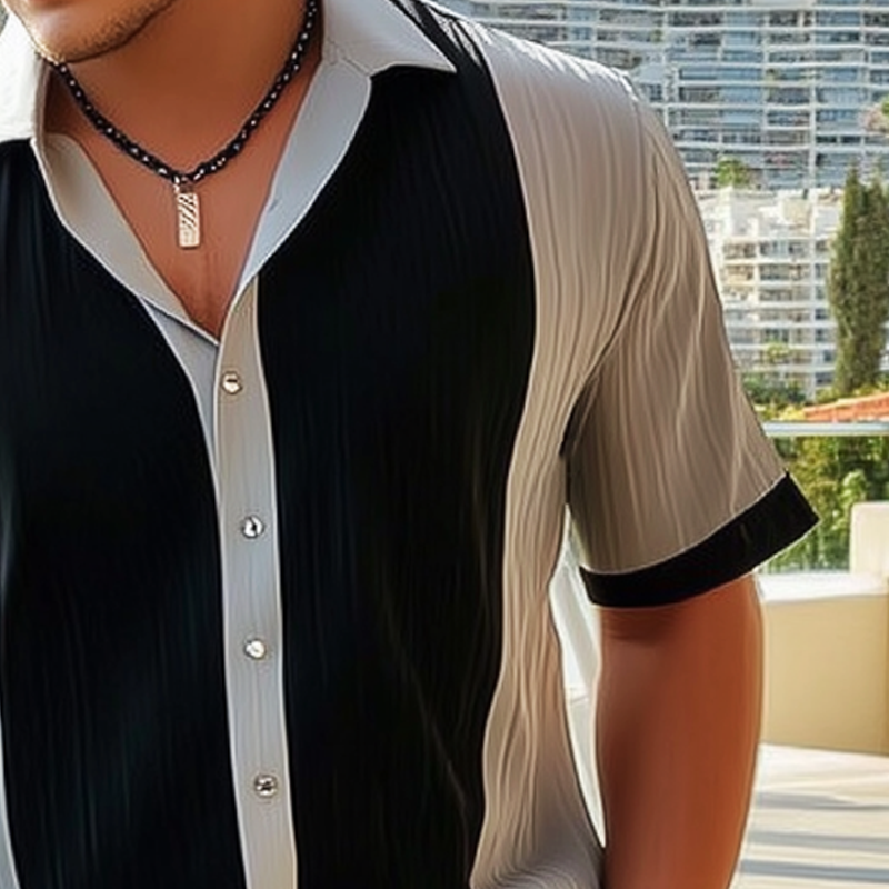 Men's Summer Striped Colorblock Short-sleeved Shirt MTA2181G6U