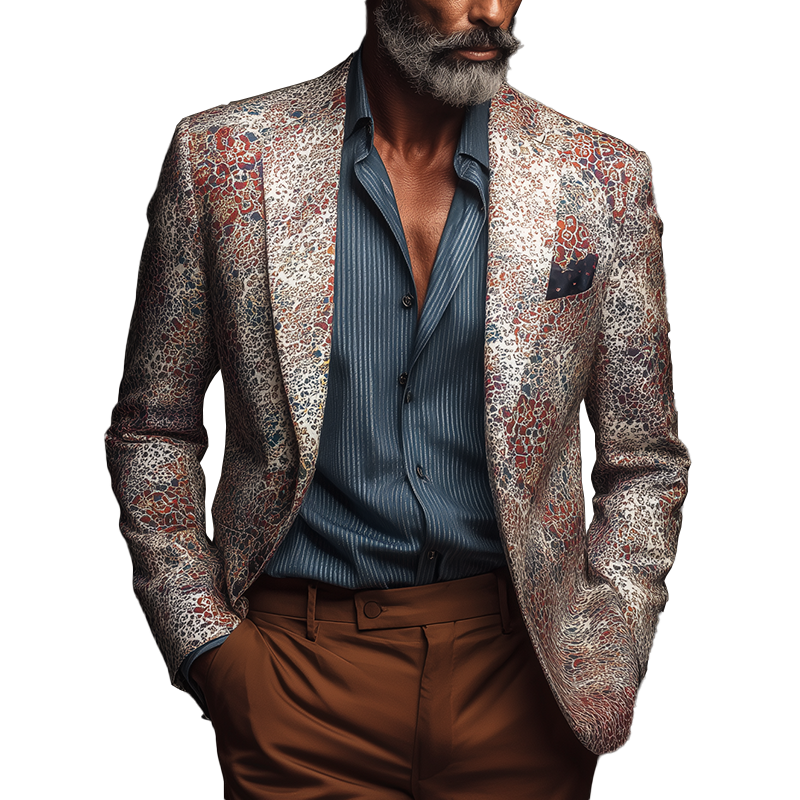 Men's Fashion Printed Polyester Blend Long Sleeve Blazer MTA1857H2P