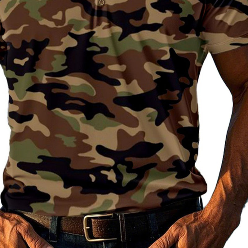 Men's Camo Henley Short Sleeve T-Shirt 23337517X