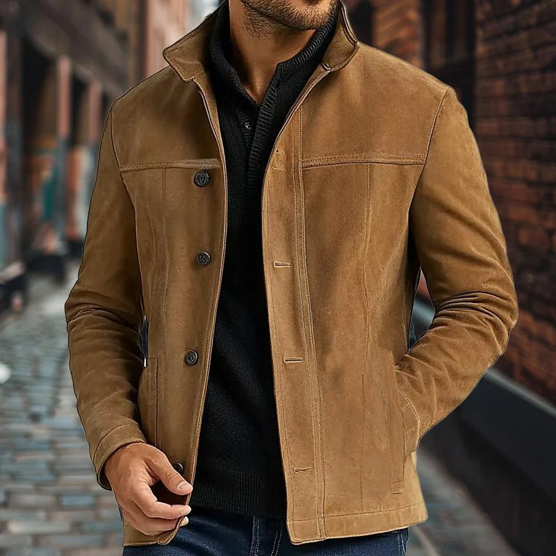 Veste en daim vintage à boutonnage simple pour homme 48500020X