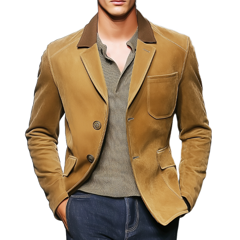 Men's Vintage Two-Button Colorblock Collar Suede Blazer MTA1102H0U
