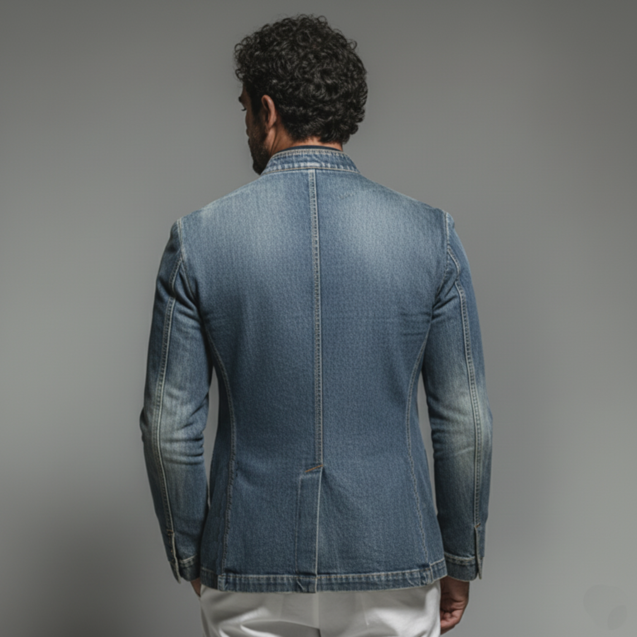 Men's Classic Retro Stand-up Collar Washed Denim Single-breasted Jacket MTA3021K4K