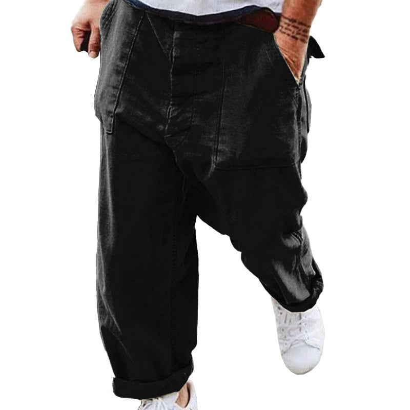 【Spedizione in 24 ore】Pantaloni casual da uomo in cotone e lino tinta unita con tasche grandi 40216116M