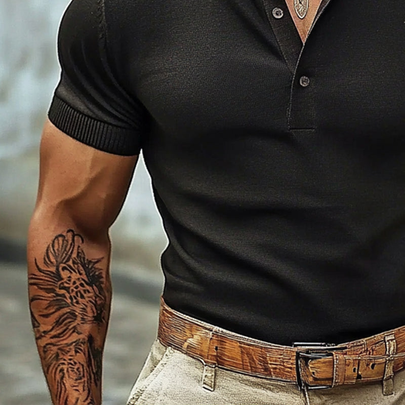 Men's Casual Henley Neck Short Sleeve T-Shirt 86572799X