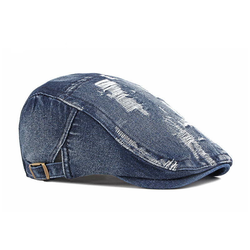 Men's Vintage Washed and Distressed Denim Beret 59122956M