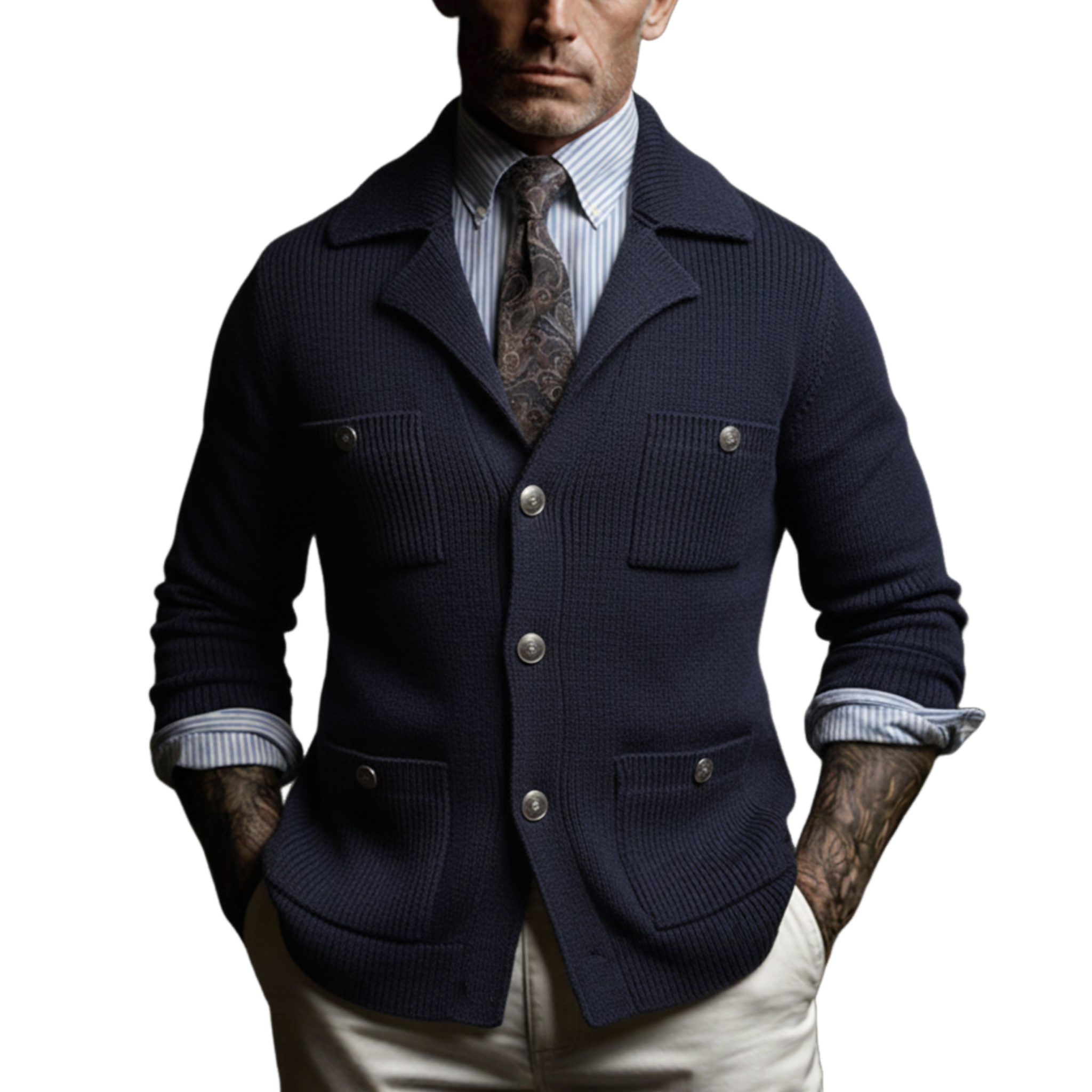 Men's Classic Business Multi-Pocket Knit Cardigan MTA1550K1K