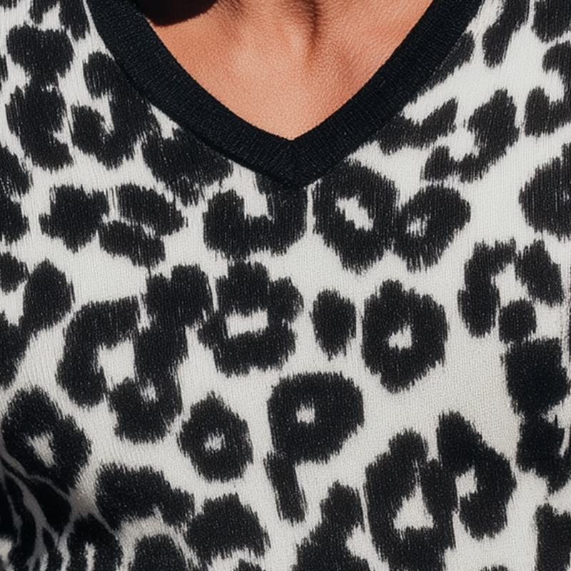 Men's Vintage Knitted Leopard Print V-Neck Sweater MTA1437H0P