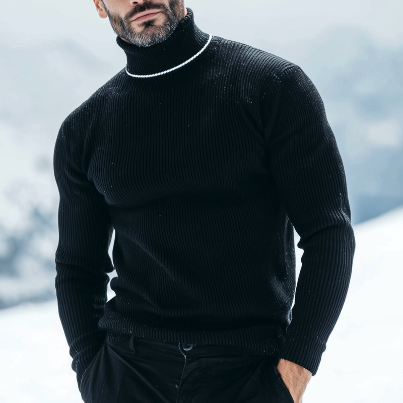 Men's Colorblock Trim High Collar Long Sleeve Knit Sweater MTA1515H8Z