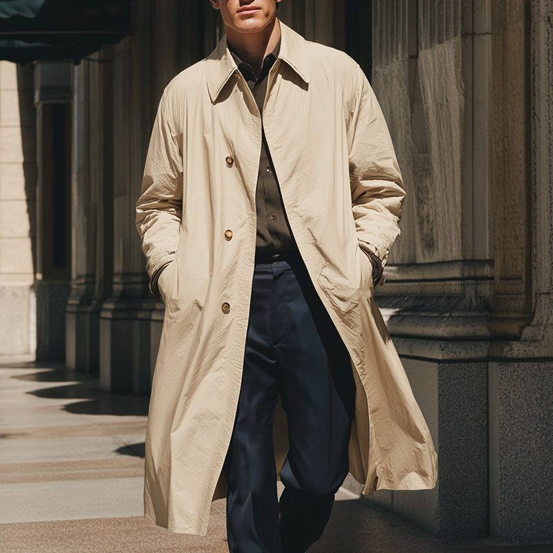 Men's Vintage Solid Color Long Trench Jacket MTA1217H2P