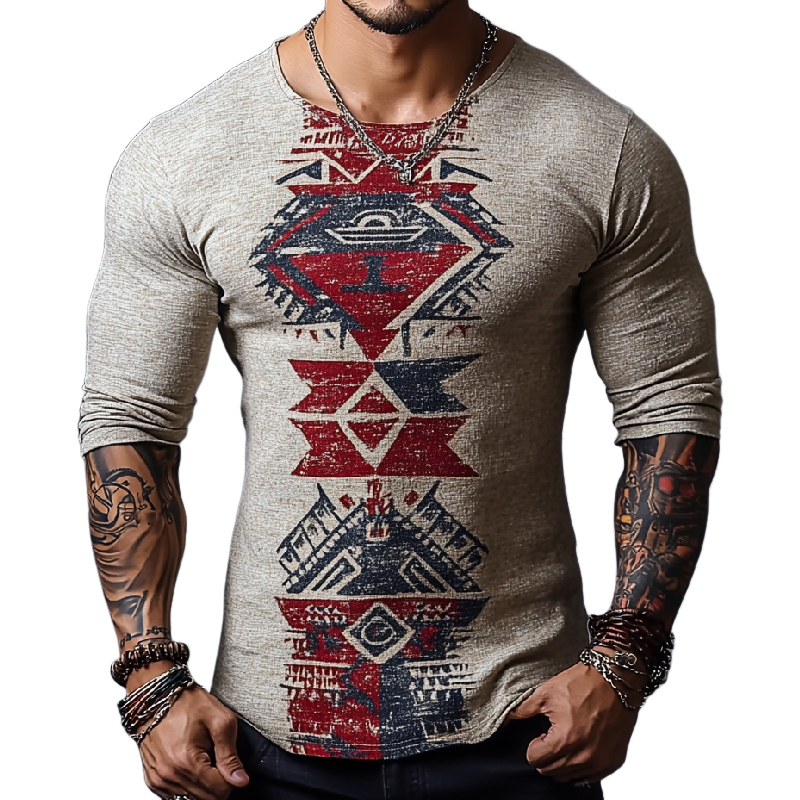 Men's All-match Slim Round Neck Knitted Printed Long-sleeved T-shirt 58949086F