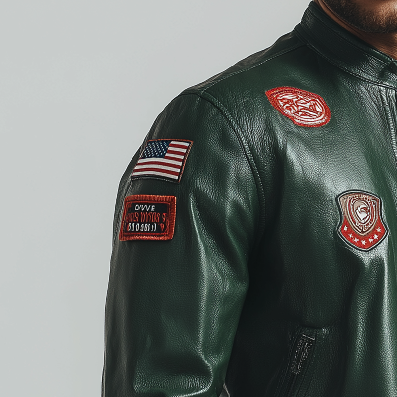 Men's Vintage Patch Faux Leather Zip-Up Jacket MTA2759H4P