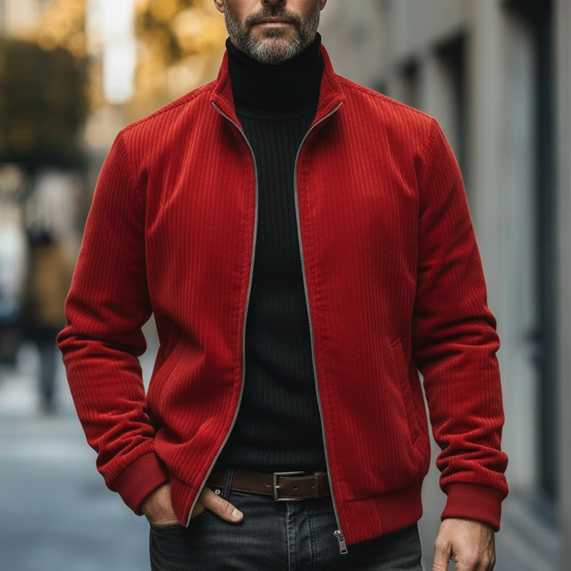 Men's Winter Vintage Solid Color Corduroy Zip-up Jacket MTA1771L6P