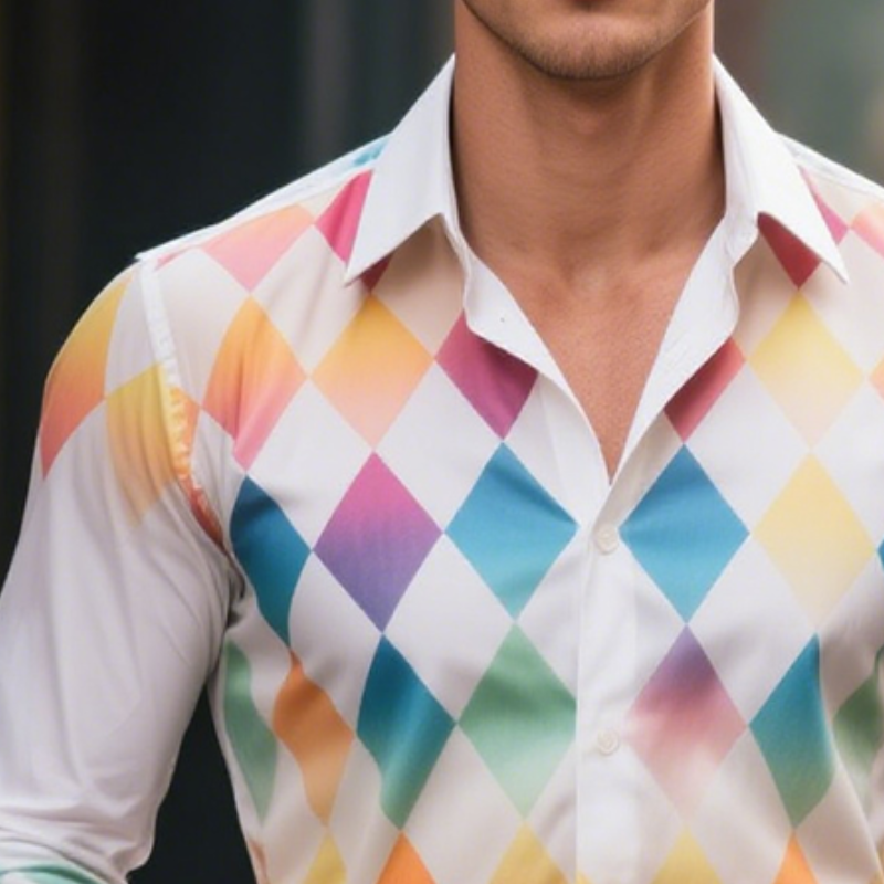 Men's Retro Casual Gradient Diamond Lapel Long Sleeve Shirt MTA0824H2TO